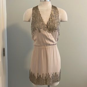 Parker Beaded Silk Party Dress Soft Cream Nude Color size S